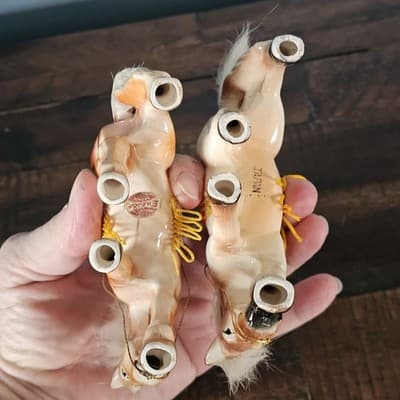 Vtg Japan Horse Figurines Pair fur Hair on Mane and Tail Felt Fringe Saddle - Thumbnail 10