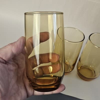 (4) Vtg. MCM Amber Yellow Tumblers Drinking Glasses 1970’s 5” Tall 12oz - Thumbnail 5