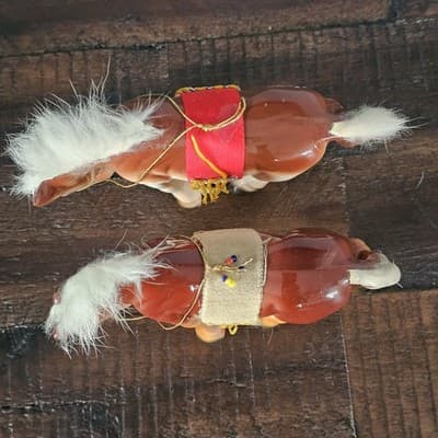 Vtg Japan Horse Figurines Pair fur Hair on Mane and Tail Felt Fringe Saddle - Thumbnail 13