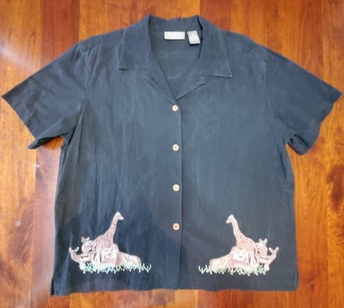 Vintage Jane Ashley Womens Embroidered Safari Button Down Shirt Large Cotton - Thumbnail 2