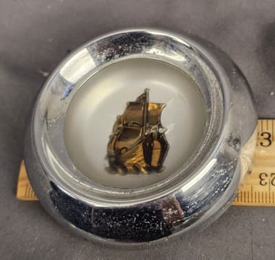 1955 56 PLYMOUTH SAVOY BELVEDERE PLAZA USED MOPAR STEERING WHEEL HORN BUTTON - Thumbnail 8