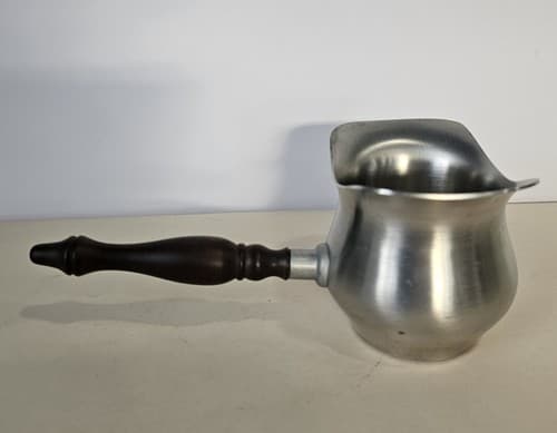 Vintage Pewter Double Spouted Saucepan Brandy Warmer with Wood Handle Conneticut - Thumbnail 3