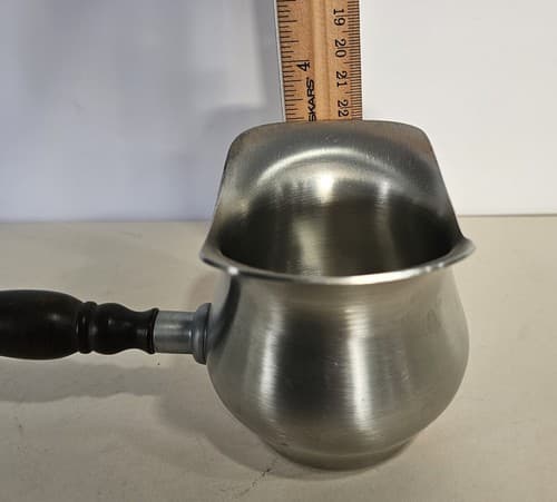 Vintage Pewter Double Spouted Saucepan Brandy Warmer with Wood Handle Conneticut - Thumbnail 8