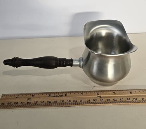 Vintage Pewter Double Spouted Saucepan Brandy Warmer with Wood Handle Conneticut - Thumbnail 9