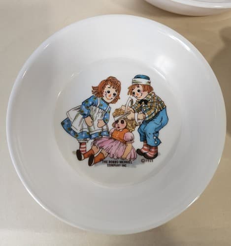 Vintage Raggedy Ann and Andy 1969 Melamine Cereal Bowls Plate cups Oneida Deluxe - Thumbnail 7