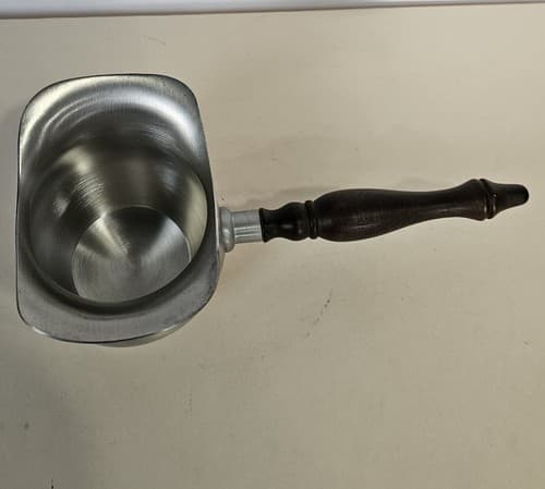 Vintage Pewter Double Spouted Saucepan Brandy Warmer with Wood Handle Conneticut - Thumbnail 4