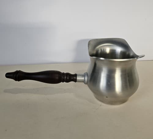 Vintage Pewter Double Spouted Saucepan Brandy Warmer with Wood Handle Conneticut - Thumbnail 2