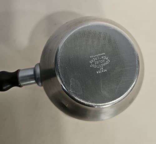 Vintage Pewter Double Spouted Saucepan Brandy Warmer with Wood Handle Conneticut - Thumbnail 5