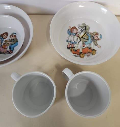 Vintage Raggedy Ann and Andy 1969 Melamine Cereal Bowls Plate cups Oneida Deluxe - Thumbnail 11