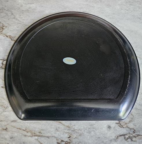 VINTAGE MID CENTURY JAPAN BLACK LACQUER LILACS FLORAL ROUND SERVING TRAY - Thumbnail 2
