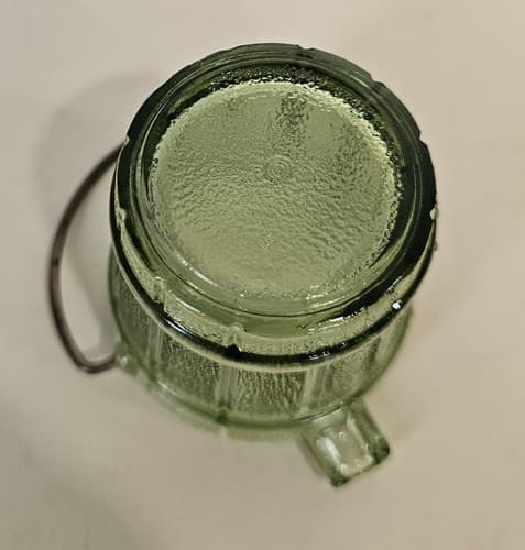 Vintage 1950’s Green Glass Ashtray Water Bucket w/ Handle Smokers Collectible - Thumbnail 3