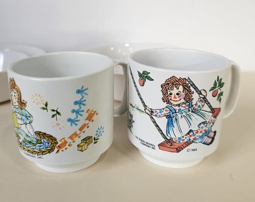 Vintage Raggedy Ann and Andy 1969 Melamine Cereal Bowls Plate cups Oneida Deluxe - Thumbnail 13