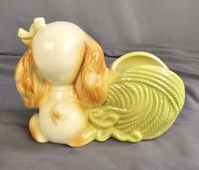 Vintage 1950’s Hull Pottery Dog Puppy With Yarn And Knitting Needles Planter - Thumbnail 3