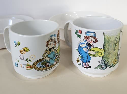 Vintage Raggedy Ann and Andy 1969 Melamine Cereal Bowls Plate cups Oneida Deluxe - Thumbnail 12