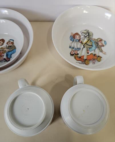 Vintage Raggedy Ann and Andy 1969 Melamine Cereal Bowls Plate cups Oneida Deluxe - Thumbnail 10