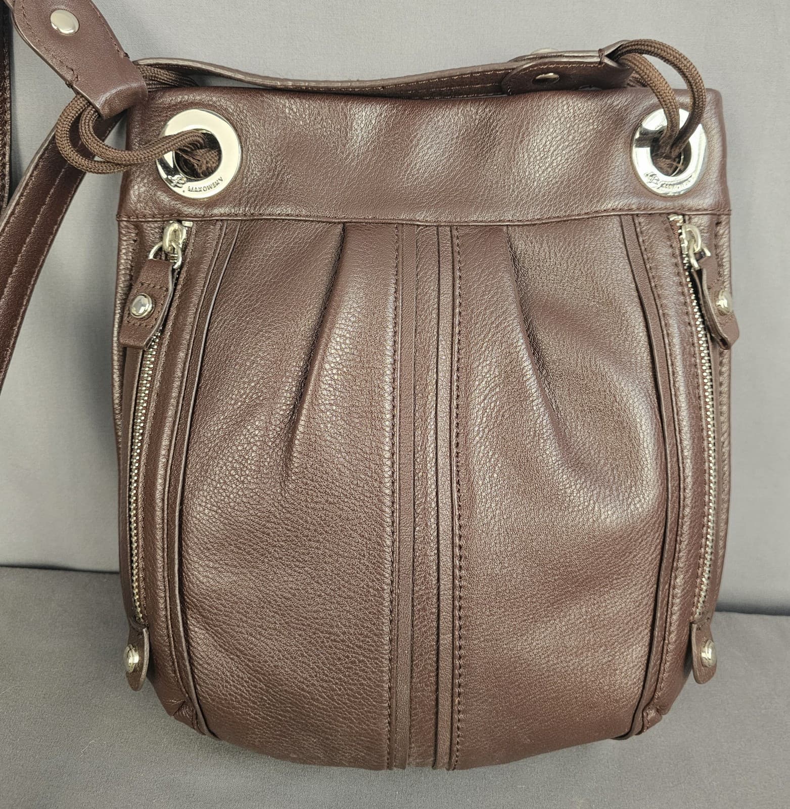 B. Makowsky Durango Soft Pebble Brown Leather Convertible Crossbody Shoulder Bag - Thumbnail 2