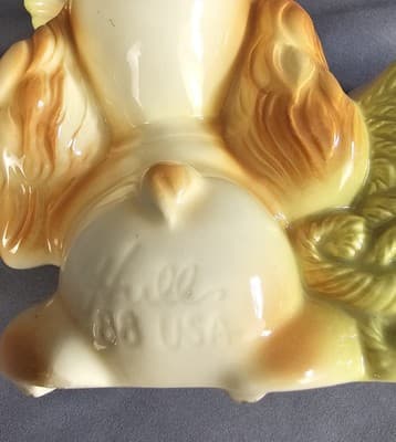 Vintage 1950’s Hull Pottery Dog Puppy With Yarn And Knitting Needles Planter - Thumbnail 6