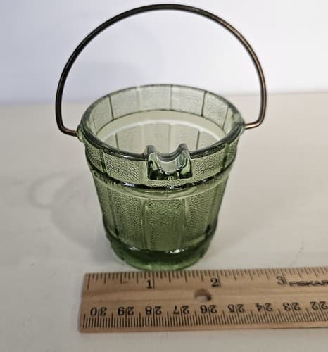 Vintage 1950’s Green Glass Ashtray Water Bucket w/ Handle Smokers Collectible - Thumbnail 6