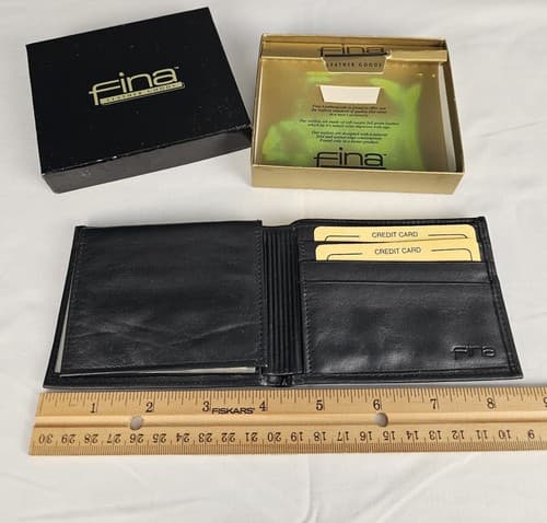 FINA Men's Black Top Quality Leather ID Wallet Bi-fold 1oz NIB Vintage - Thumbnail 5