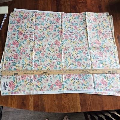 Vintage Bloomcraft Floral Cotton Fabric Screen Print Mid Century 54x36, 2 pieces - Thumbnail 4