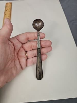 Antique German Mini Scoop Primitive Kitchen Utensil Wood Handle Spice Salt Tool - Thumbnail 2