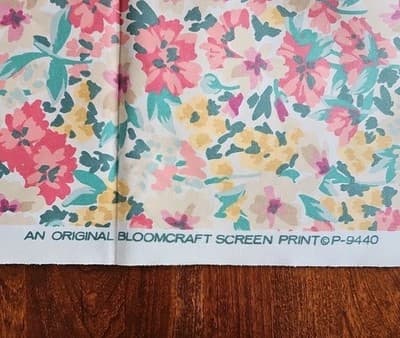 Vintage Bloomcraft Floral Cotton Fabric Screen Print Mid Century 54x36, 2 pieces - Thumbnail 5