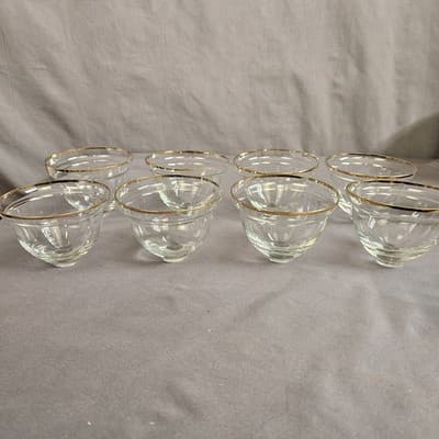 Romanian Gold Crystal Wine Glass Dessert Bowl Arcadia Rumania Set of 8 - Thumbnail 2