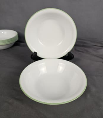Set of 2 Corelle White With Green Rim 7.25” Soup Cereal Salad Bowls USA - Thumbnail 2
