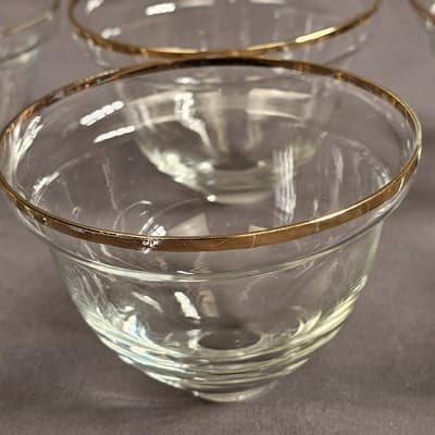 Romanian Gold Crystal Wine Glass Dessert Bowl Arcadia Rumania Set of 8 - Thumbnail 8