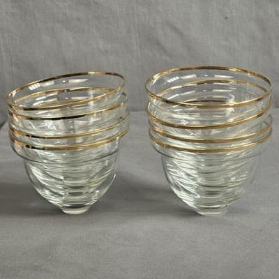 Romanian Gold Crystal Wine Glass Dessert Bowl Arcadia Rumania Set of 8 - Thumbnail 12
