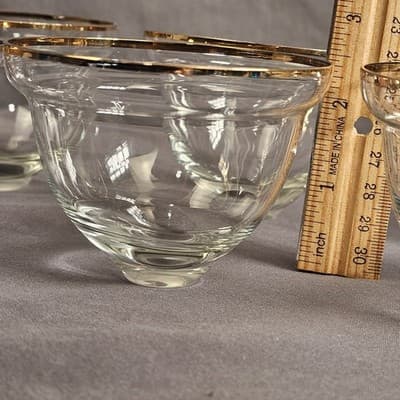 Romanian Gold Crystal Wine Glass Dessert Bowl Arcadia Rumania Set of 8 - Thumbnail 6