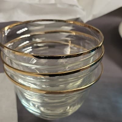 Romanian Gold Crystal Wine Glass Dessert Bowl Arcadia Rumania Set of 8 - Thumbnail 15