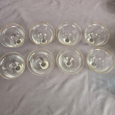Romanian Gold Crystal Wine Glass Dessert Bowl Arcadia Rumania Set of 8 - Thumbnail 4