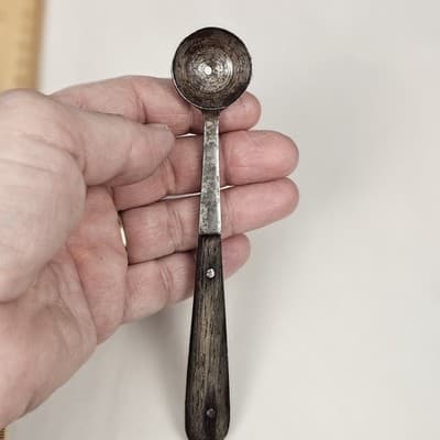 Antique German Mini Scoop Primitive Kitchen Utensil Wood Handle Spice Salt Tool - Thumbnail 3
