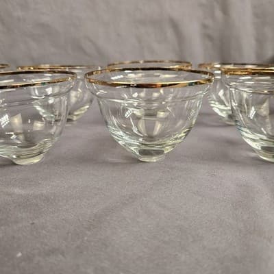 Romanian Gold Crystal Wine Glass Dessert Bowl Arcadia Rumania Set of 8 - Thumbnail 3