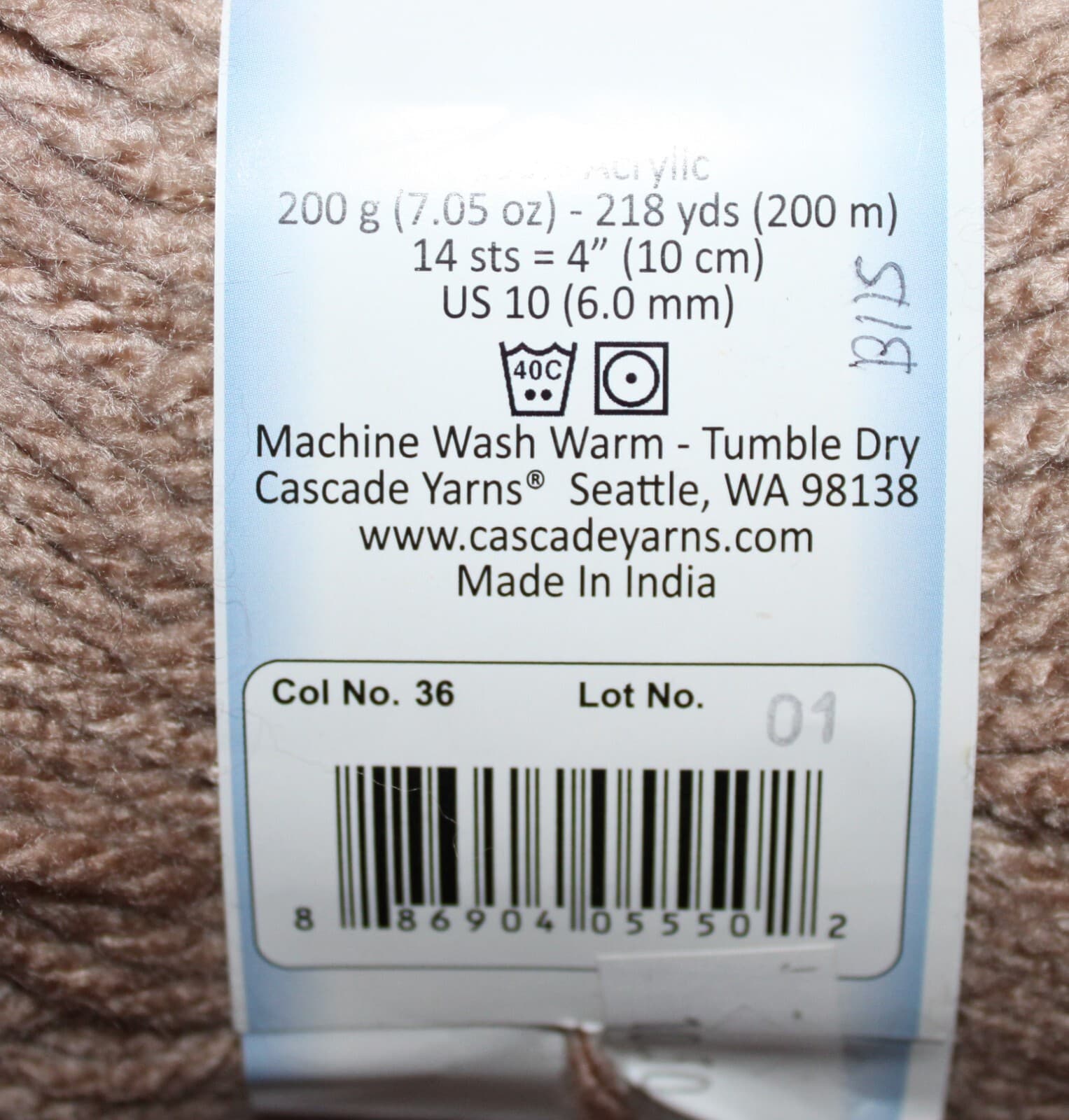Cascade FarmsAnthem Chunky 100% Acrylic Col36 Sand 7oz 218yd - Thumbnail 2