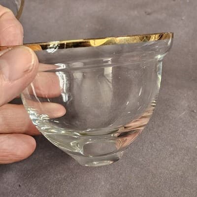 Romanian Gold Crystal Wine Glass Dessert Bowl Arcadia Rumania Set of 8 - Thumbnail 9