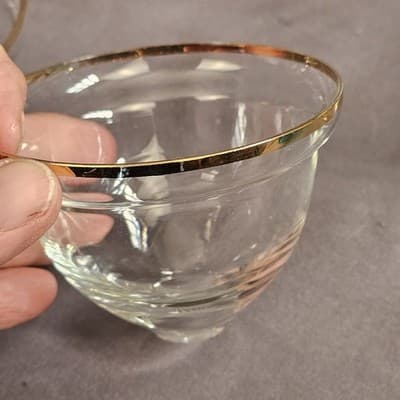 Romanian Gold Crystal Wine Glass Dessert Bowl Arcadia Rumania Set of 8 - Thumbnail 10