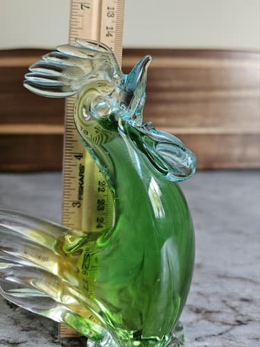 Hand Blown Glass Rooster Chicken Green Paperweight 5"x6.5" Farmhouse Ranch House - Thumbnail 2