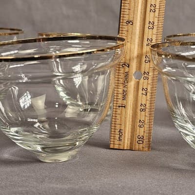 Romanian Gold Crystal Wine Glass Dessert Bowl Arcadia Rumania Set of 8 - Thumbnail 7
