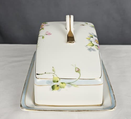 Antique Floral Nippon Hand Painted Cheese /Butter Dish Wild Rose - Thumbnail 3