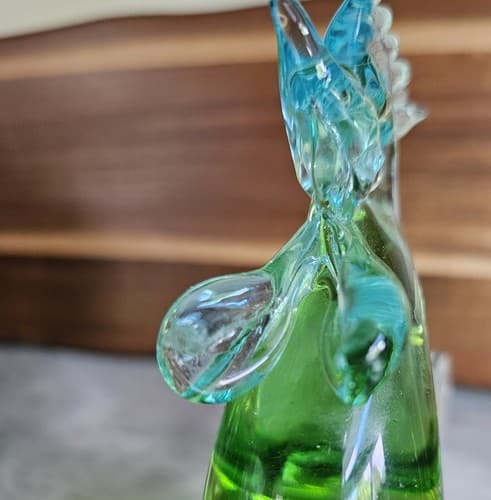 Hand Blown Glass Rooster Chicken Green Paperweight 5"x6.5" Farmhouse Ranch House - Thumbnail 9