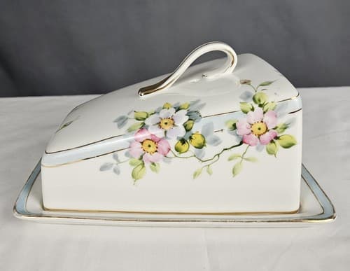 Antique Floral Nippon Hand Painted Cheese /Butter Dish Wild Rose - Thumbnail 6