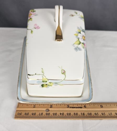Antique Floral Nippon Hand Painted Cheese /Butter Dish Wild Rose - Thumbnail 11