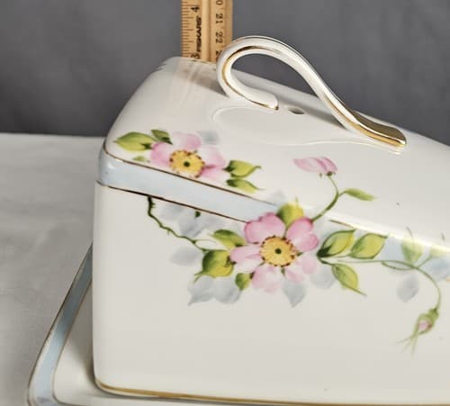 Antique Floral Nippon Hand Painted Cheese /Butter Dish Wild Rose - Thumbnail 10