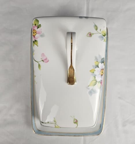 Antique Floral Nippon Hand Painted Cheese /Butter Dish Wild Rose - Thumbnail 5