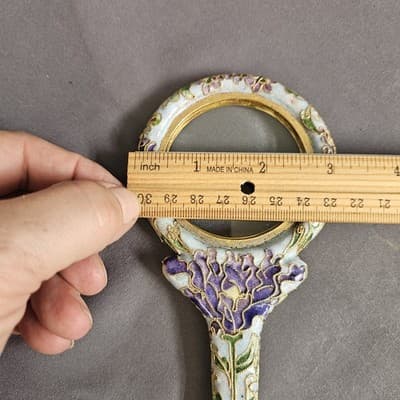Art Nouveau Magnifying Glass Enameled Flowers Vintage 9" Long - Thumbnail 4