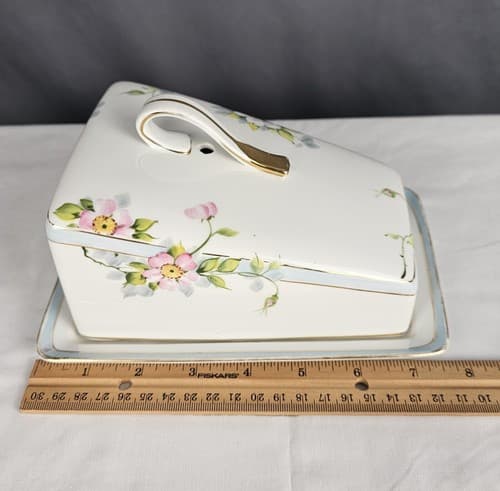 Antique Floral Nippon Hand Painted Cheese /Butter Dish Wild Rose - Thumbnail 13