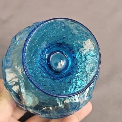 Vintage INDIANA GLASS Kings Crown Aqua Blue Thumbprint Pedestal COMPOTE Bowl - Thumbnail 4