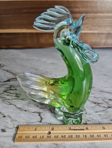 Hand Blown Glass Rooster Chicken Green Paperweight 5"x6.5" Farmhouse Ranch House - Thumbnail 4